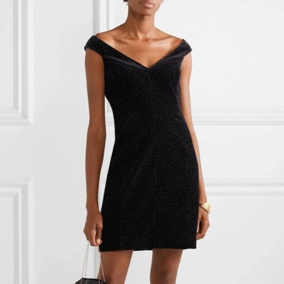 Theory Off The Shoulder Dress in Dotted Velvet Black and White Womens Size 2 - Picture 4 of 6